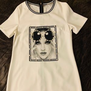 White and black mini shift dress